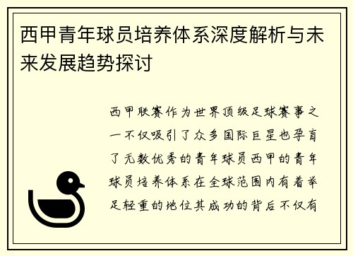 西甲青年球员培养体系深度解析与未来发展趋势探讨 西甲青年球员培养体系深度解析与未来发展趋势探讨